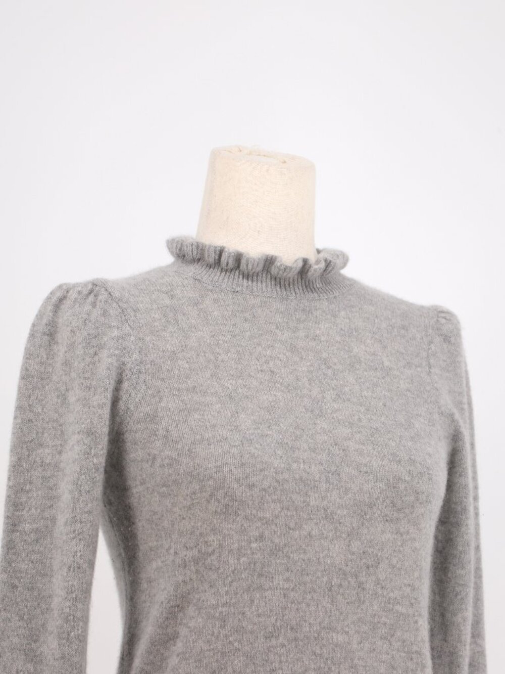 FRAME 100% Cashmere Josefine Ruffleneck Fitted Sweater Gray Heather Size S - Picture 3 of 6